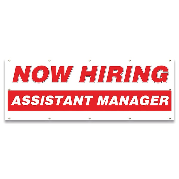 Now Hiring Assistant Manager Banner Apply Inside Accepting Application Single Sided